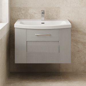 Bathroom 1 Drawer Wall Hung Curve Basin Unit - Express Cambridge Solid Wood