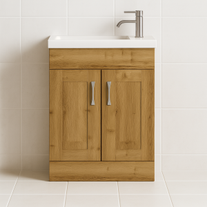 Freestanding  Bathroom 2 Door Side Tap Basin Unit - New Milton Solid Wood