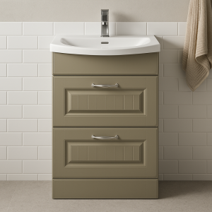 Freestanding Bathroom 2 Drawer Curve Basin Unit - Chawton