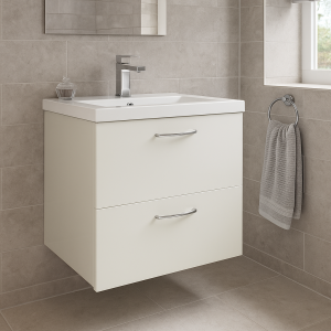 Bathroom 2 Drawer Wall Hung Rear Tap Basin Unit - Meon