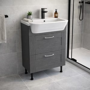 Bathroom 2 Drawer Semi Recessed Basin Unit - Express Cambridge Solid Wood