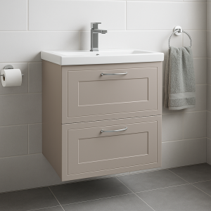 Bathroom 2 Drawer Wall Hung Mid Edge Basin Unit - Wickham