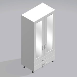 Bedroom Double Wardrobe Mirrored Door 2  Drawers - Meon