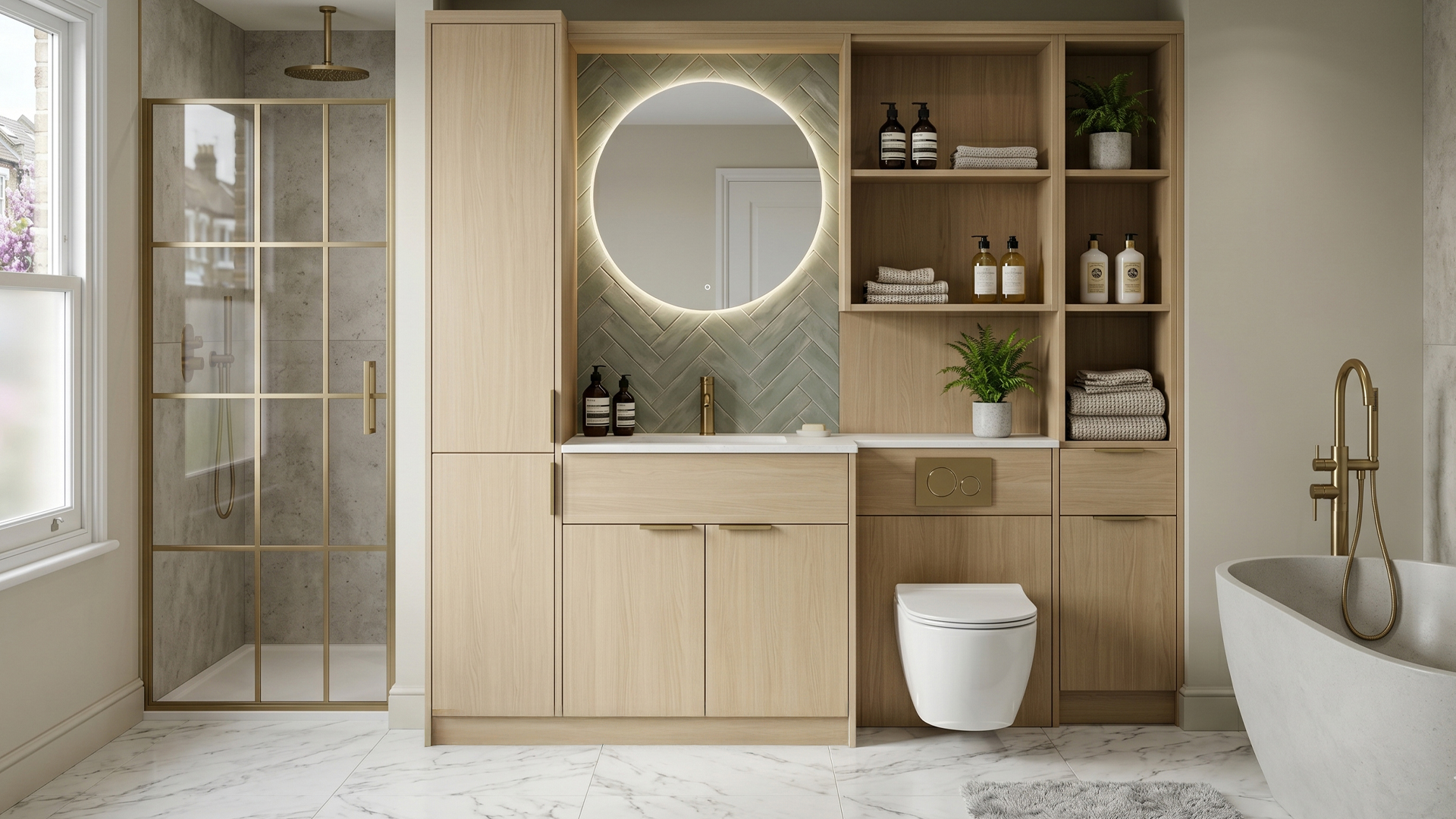 Meon oak bathroom furniture in real home